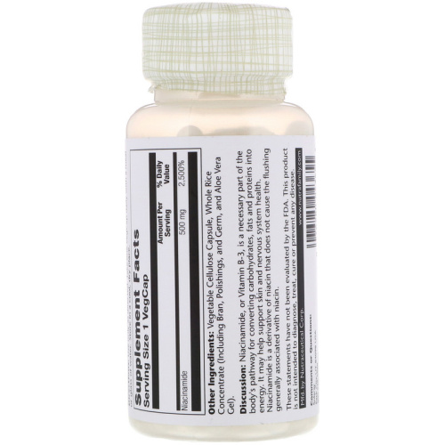 Niacinamide 500 mg Vitamin B-3 (Никотинамид 500 мг витамин В-3) 100 вег капсул (Solaray) фото 2
