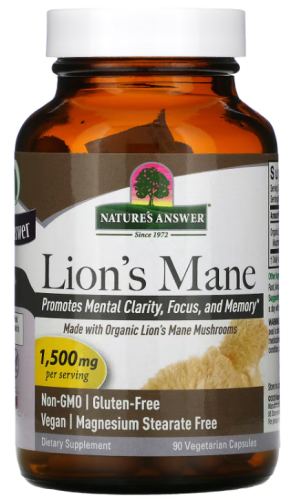 Lion's Mane 500 mg (Ежовик Гребенчатый 500 мг) 90 вегетарианских капсул (Nature's Answer) фото 5