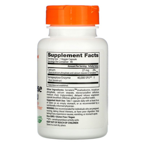 Doctor's Best Serrapeptase 40 000 SPU (Серрапептаза) 90 растительных капсул фото 2