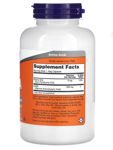 Now Foods GABA (ГАМК) 750 мг. 200 растительных капсул фото 2