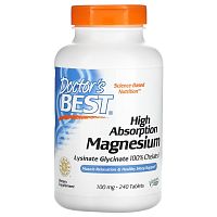 Doctor's Best High Absorption Magnesium Lysinate Glycinate 100% Chelated (Магний с высокой абсорбцией, Лизинат глицинат 100% хелатный) 100 мг. 240 таблеток