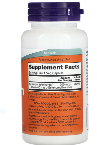Now Foods Selenium Yeast-Free (Селен без дрожжей) 200 мкг. 90 растительных капсул фото 2