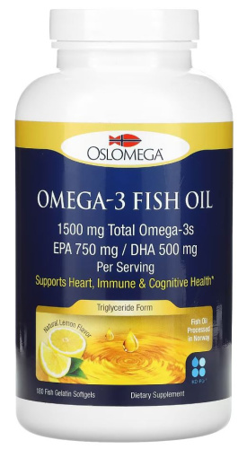Omega-3 1500 мг EPA 750 мг / DHA 500 мг 180 рыбных желатиновых капсул (Oslomega)