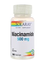 Niacinamide 500 mg Vitamin B-3 (Никотинамид 500 мг витамин В-3) 100 вег капсул (Solaray)