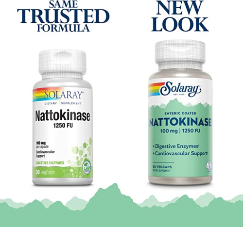 Solaray Enteric Coated Nattokinase (Наттокиназа, покрытая кишечнополостной оболочкой) 100 мг. 1250 FU 30 растительных капсул фото 3
