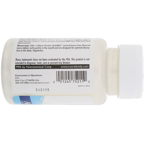 Lithium Orotate 5 mg ActivMelt (Литий Оротат 5 мг) 90 микро таблеток (KAL) фото 4