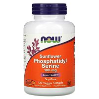 Now Foods Подсолнечный Фосфатидилсерин без Сои (Sunflower Phosphatidyl Serine Soy-Free) 100 мг. 120 мягких капсул