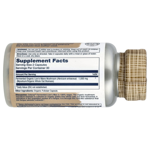 Solaray Organically Grown Fermented Lion's Mane (Органически выращенный ферментированный ежовик гребенчатый) 500 мг. 60 растительных капсул фото 2