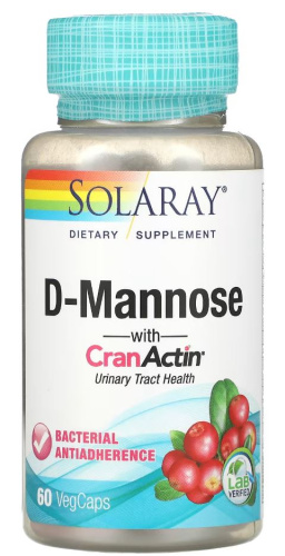 D-Mannose 1000 mg CranActin (D-манноза 1000 мг с экстрактом клюквы) 60 вег капс (Solaray) фото 7