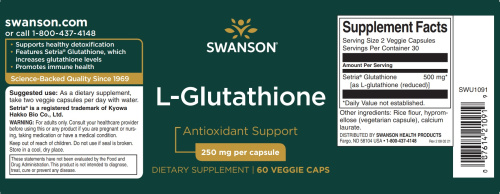L-Glutathione 250 mg (L-Глутатион 250 мг) 60 вег капсул (Swanson) фото 2