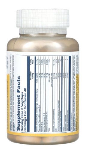 Solaray Mega Vitamin B-Stress Time Released (Мега-витамин B для снятия стресса замедленного высвобождения) 120 растительных капсул  фото 2