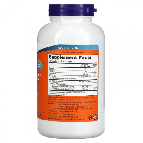 Now Foods Ultra Omega 3-D + Vitamin D3 600 EPA / 300 DHA 180 капсул из рыбьего желатина фото 2