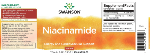 Niacinamide B3 500 mg (Ниациномид Б3) 250 капс (Swanson) фото 2