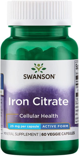 Swanson Iron Citrate (Цитрат железа) 25 мг. 60 растительных капсул фото 4