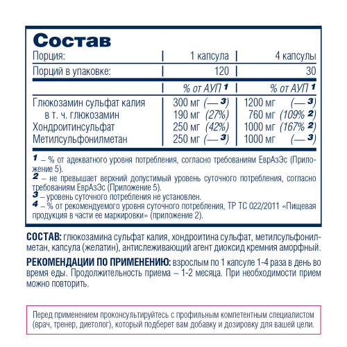 Glucosamine Chondroitin MSM (глюкозамин хондроитин МСМ) 120 капсул (Be First) фото 2