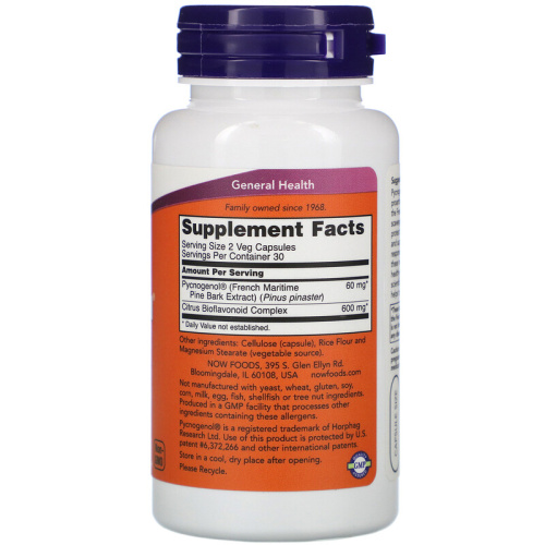 Now Foods Пикногенол (Pycnogenol) 30 мг. 60 вегетарианских капсул фото 2