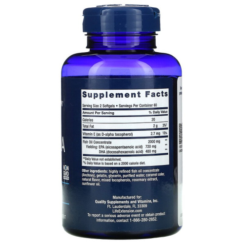 Life Extension Mega EPA/DHA (Omega-3) 120 мягких капсул фото 2