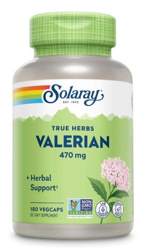 Solaray True Herbs Valerian (Валериана) 470 мг. 180 растительных капсул