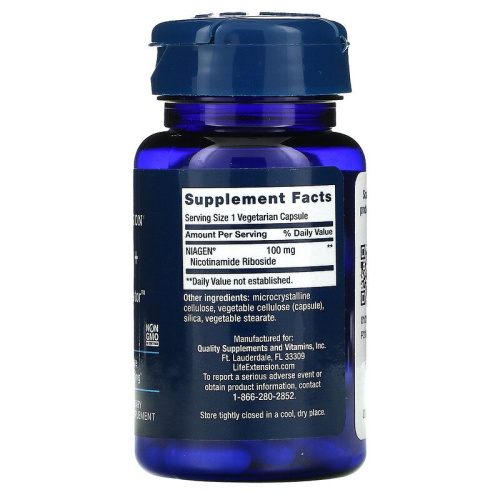 Life Extension NAD+ Cell Regenerator NIAGEN Nicotinamide Riboside (Регенератор клеток NAD+ никотинамид рибозид NIAGEN) 100 мг. 30 растительных капсул фото 2