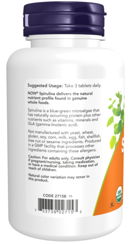 Now Foods Сертифицированная органическая спирулина двойной силы (Certified Organic Spirulina) 1000 мг. 120 таблеток фото 2