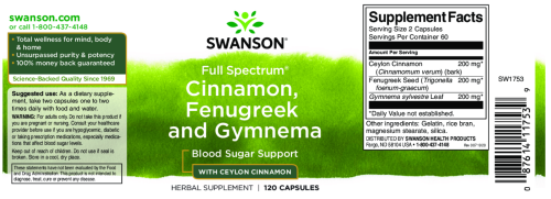 Cinnamon, Fenugreek and Gymnema Full Spectrum 120 капсул (Swanson) фото 3