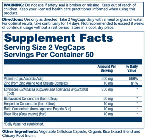Echinacea 850 mg Vitamin C & Zinc (Эхинацея 850 мг Цинк Витамин С) 100 вег капсул (Solaray) фото 2