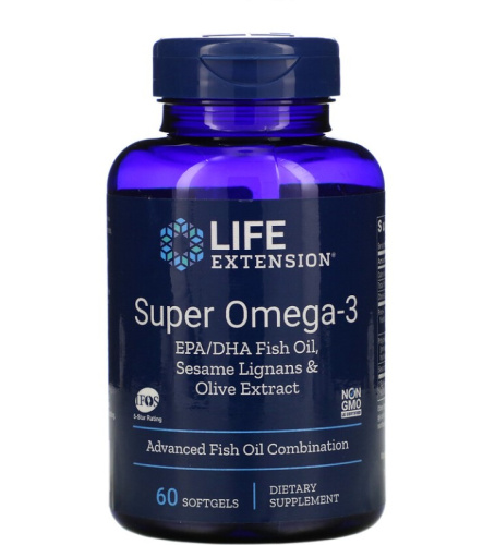 Life Extension Super Omega-3 EPA/DHA Fish Oil Sesame Lignans & Olive Extract 60 капсул