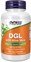 Now Foods DGL with Aloe Vera (Глицирризинат экстракта из корня солодки с алоэ вера) 400 мг. 100 растительных капсул