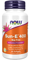 Now Foods Sun-E™ 400 Soy-Free (Витамин E, d-альфа-токоферол из подсолнечного масла, без сои) 268 мг. (400 IU) 60 мягких капсул