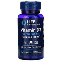 Life Extension Vitamin D3 with Sea-Iodine (Витамин D3 с йодом) 125 мкг. (5000 IU) 60 капсул
