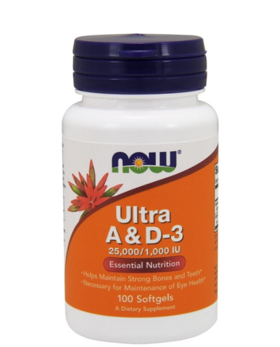 Now Foods Ultra A & D3 (Витамины А & Д-3) 25000/1000 IU 100 мягких капсул