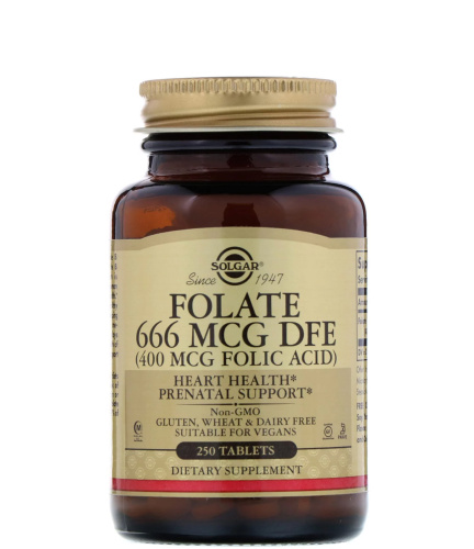 Solgar Folate 666 MCG DFE (400 MCG Folic Acid) Фолиевая кислота 250 таблеток