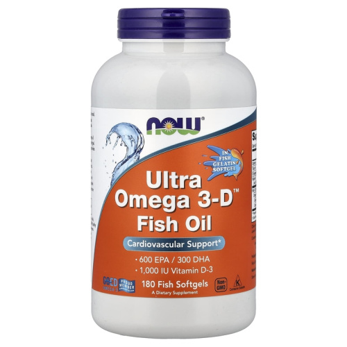 Now Foods Ultra Omega 3-D + Vitamin D3 600 EPA / 300 DHA 180 капсул из рыбьего желатина