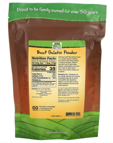 Now Foods Beef Gelatin Powder Говяжий Коллагеновый порошок 454 гр. фото 2