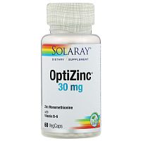 Solaray OptiZinc (Монометионин цинка с витамином В-6) 30 мг. 60 растительных капсул