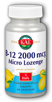 KAL Витамин B-12 (Цианокобаламин) 2000 мкг. Micro Lozenge 100 микропастилок со вкусом лимона