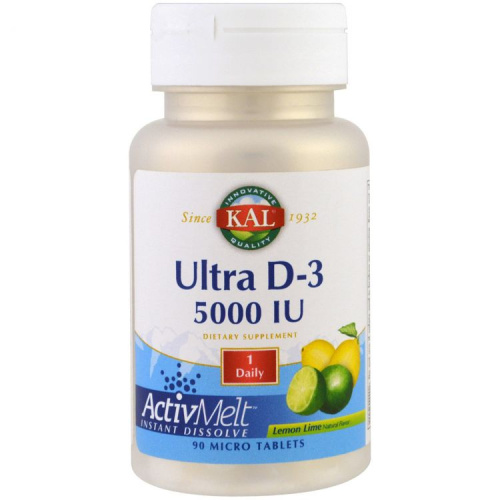 KAL Ultra D-3 ActivMelt (Ультра Витамин D-3) 5000 МЕ 90 микротаблеток со вкусом лимон-лайм