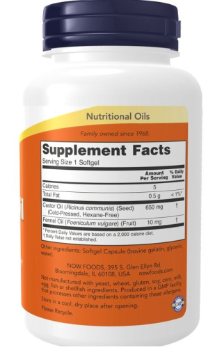 Now Foods Castor Oil (Касторовое масло) 650 мг. 120 мягких капсул фото 2