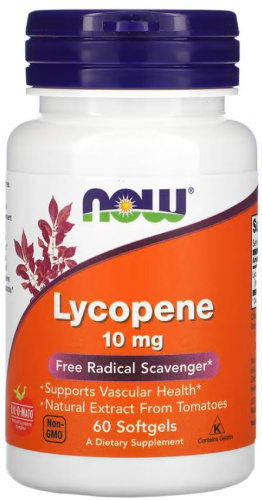 Lycopene 10 мг (Ликопин) 60 мягких капсул (Now Foods)