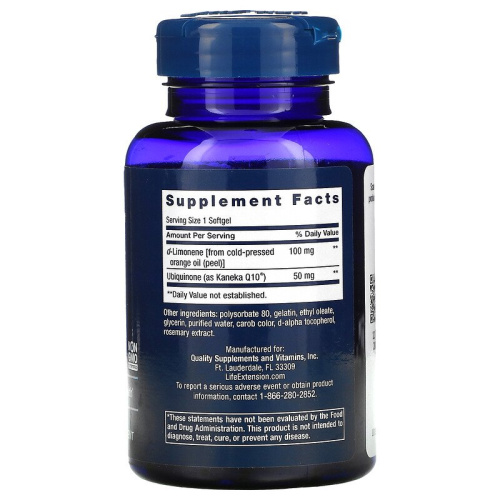 Life Extension Super-Absorbable CoQ10 (Ubiquinone) 50 мг. with d-Limonene (Сверхусваиваемый CoQ10 (убихинон) с d-Лимонином) 60 капсул фото 2