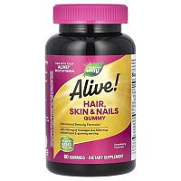 Alive! Hair, Skin & Nails Gummy (добавка для волос, кожи и ногтей) 60 жев. конфет (Nature's Way)