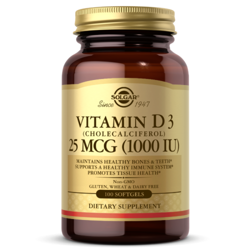 Solgar Витамин D3 (Vitamin D3, Холекальциферол) 25 мкг (1000 МЕ) 100 капсул