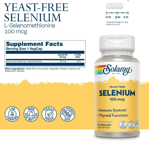 Selenium 100 mcg Yeast-Free (Селен 100 мкг Бездрожжевой) 90 вег капсул (Solaray) фото 4