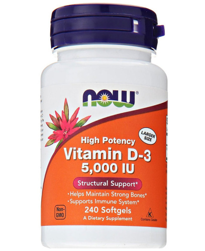 Now Foods Vitamin D-3 High Potency (Витамин Д-3 высокоактивный) 5000 IU 240 мягких капсул фото 2