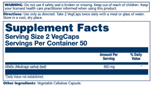 Alfalfa 860 mg per strving (Люцерна 860 мг в порции) 100 вег капсул (Solaray) фото 2