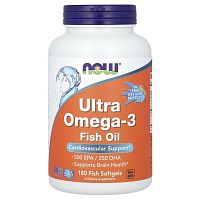 Now Foods Ultra Omega-3 Fish Oil (Омега-3 Ультра, Рыбий жир) 500 EPA/250 DHA 180 мягких рыбных капсул 