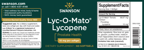 Lycopene 10 mg Lyc-O-Mato® (Ликопин 10 мг) 60 мягких капсул (Swanson) фото 2