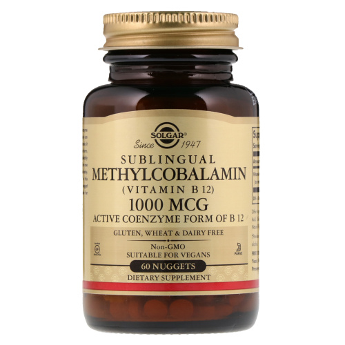 Solgar Cублингвальный метилкобаламин (Витамин B12, Methylcobalamin) 1000 мкг. 60 жевательных таблеток