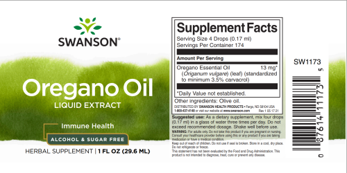 Oregano Oil Liquid Extract 13 mg (Масло орегано жидкий экстракт) 29.6 мл (Swanson) фото 2
