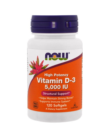 Now Foods Vitamin D-3 High Potency (Витамин Д-3 высокоактивный) 5000 IU 120 мягких капсул фото 2